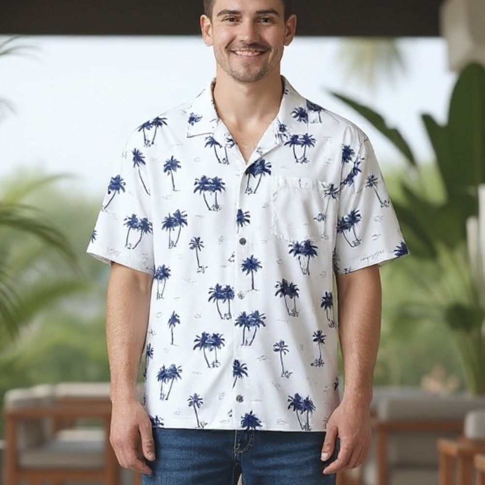 Bonobos Mens Palm Tree‎ Print Short Sleeve Button Up Shirt - Tropical Large